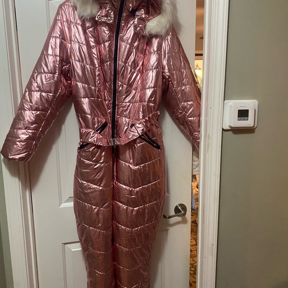 Metallic Pink Women's Snowsuit Snow Pants 14-16